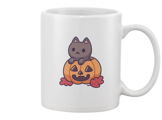 Cute Black Cat In Carved Pumpkin Mug