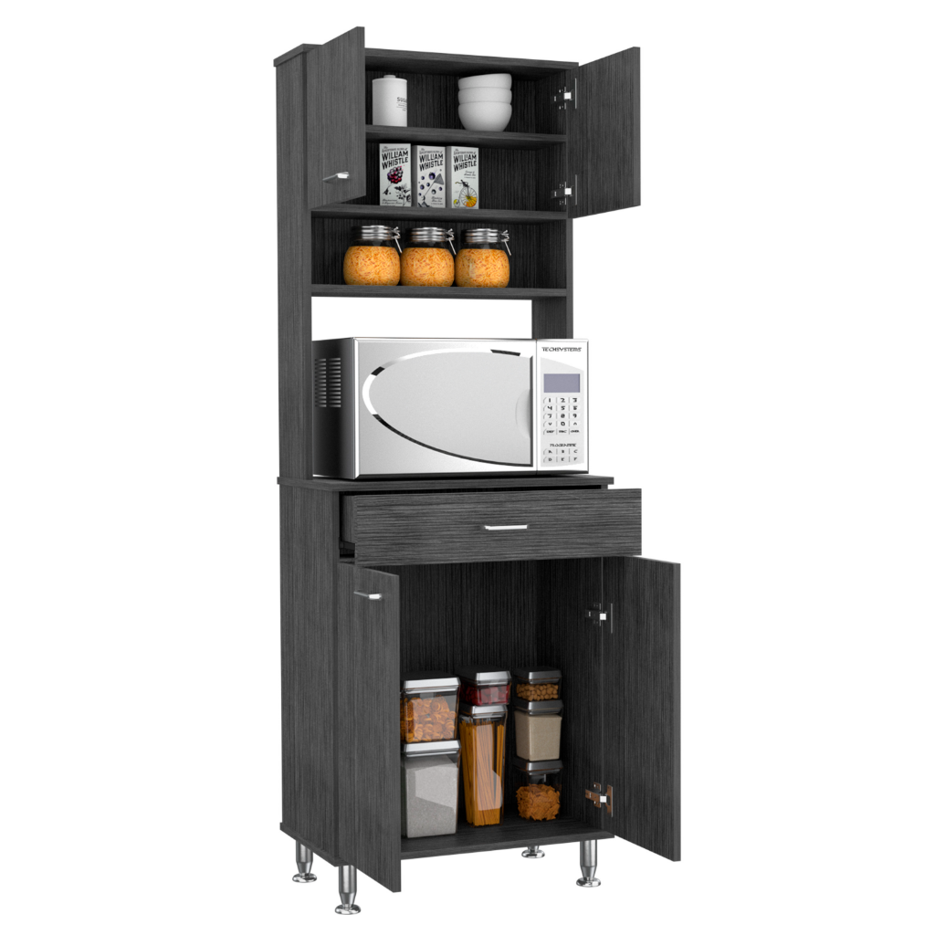 Helis 60 Pantry Double Door Cabinet, One Drawer, Four Legs, Three Shelves