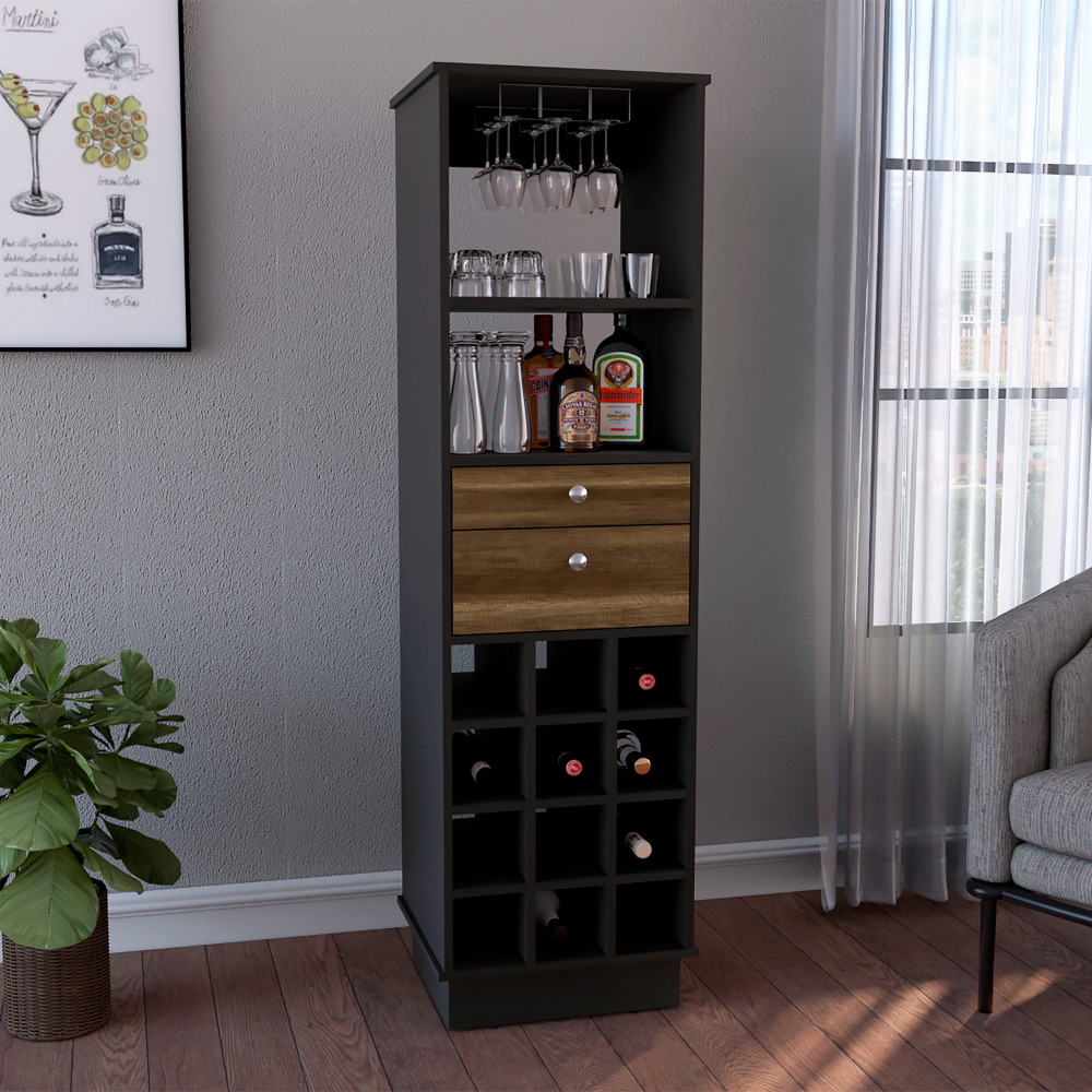 Zircon Bar Cabinet, Twelve Wine Cubbies, Two Drawers