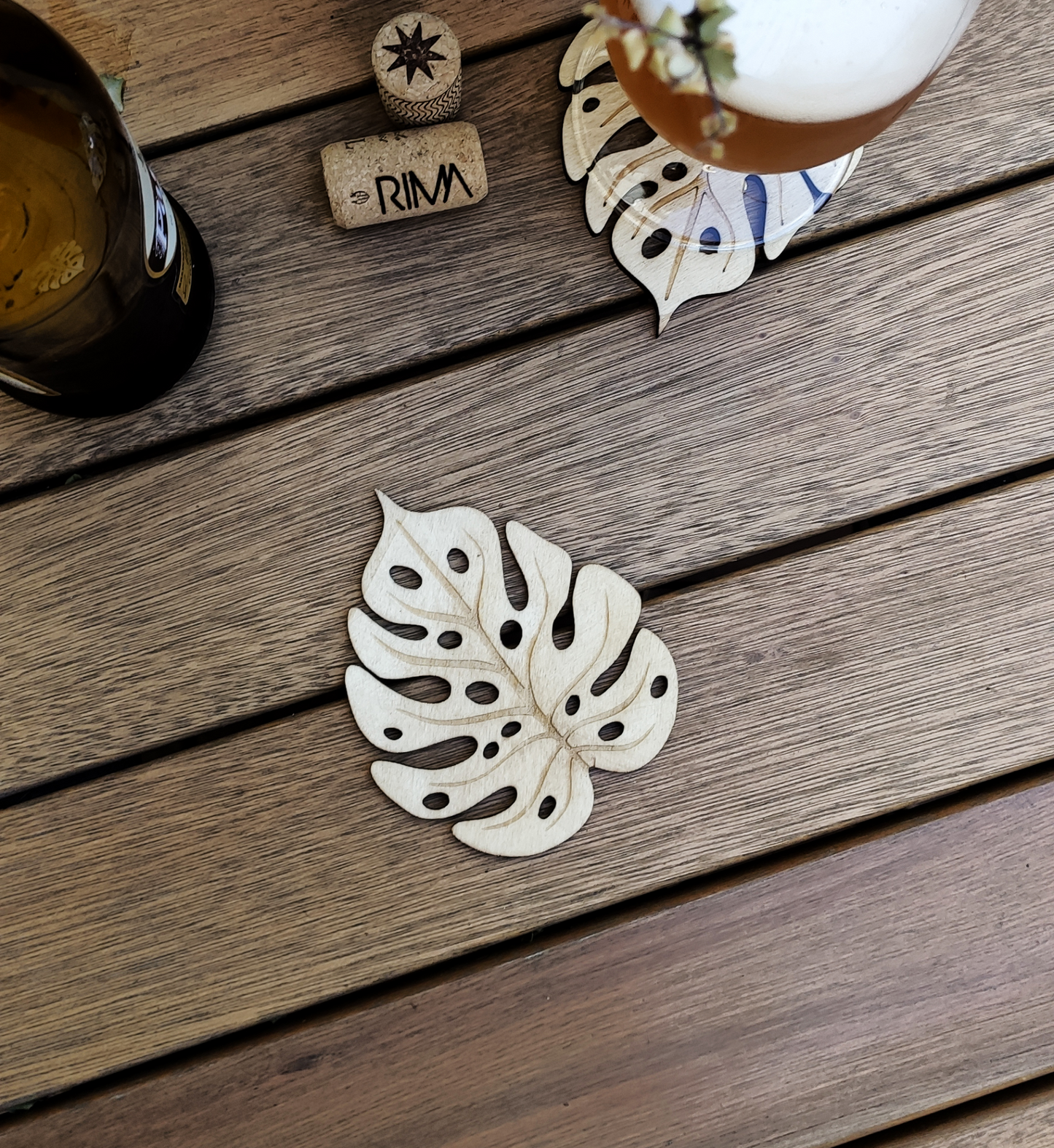 Set of 6 Nature Wood Coasters - Housewarming Gift - Leaves Cup Holders