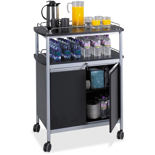 Safco Mobile Beverage Cart - 4 Casters - 3.50" Caster Size - Melamine, Steel - x 33.5" Width x 21.8" Depth x 43" Height - Gray Steel Frame - Chrome - 1 Each