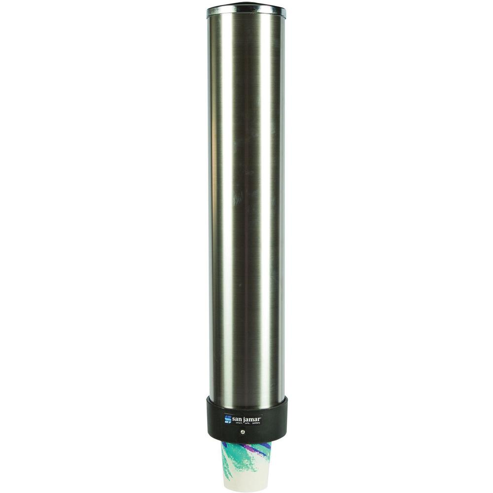 San Jamar Pull-type Beverage Cup Dispenser - Pull Dispensing - Wall Mountable - Stainless Steel - Stainless Steel - 1 Each