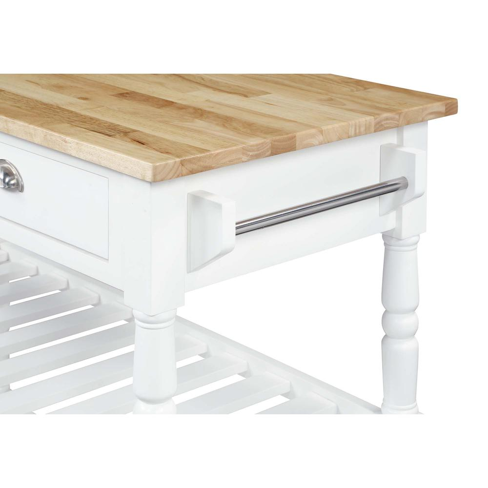 French Country 3 Tier Butcher Block Kitchen Cart with Drawers, Butcher Block/White