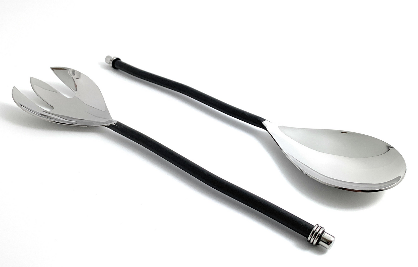 Vibhsa Salad Serving Set of 2 (Twisted Handle, Silver Finish)