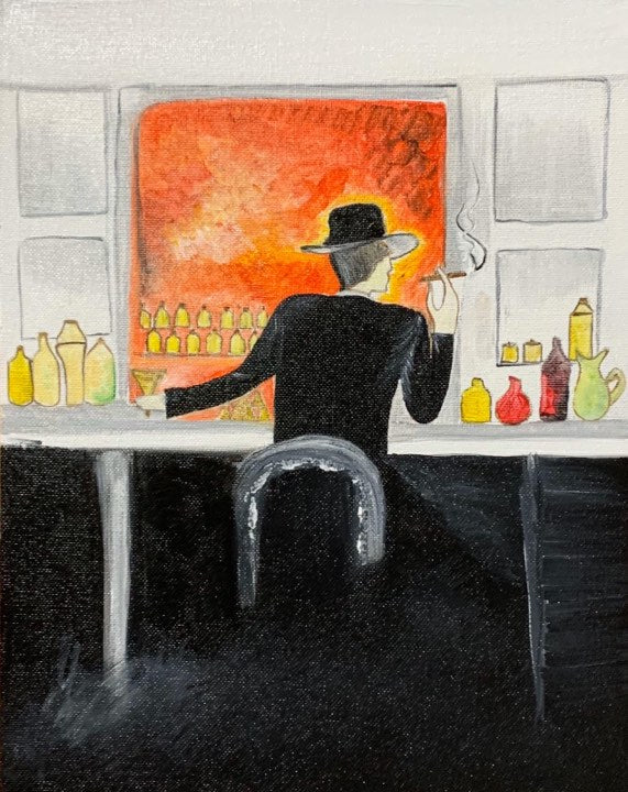 Set of Lady / Gentleman in Bar Original Oil Color Painting