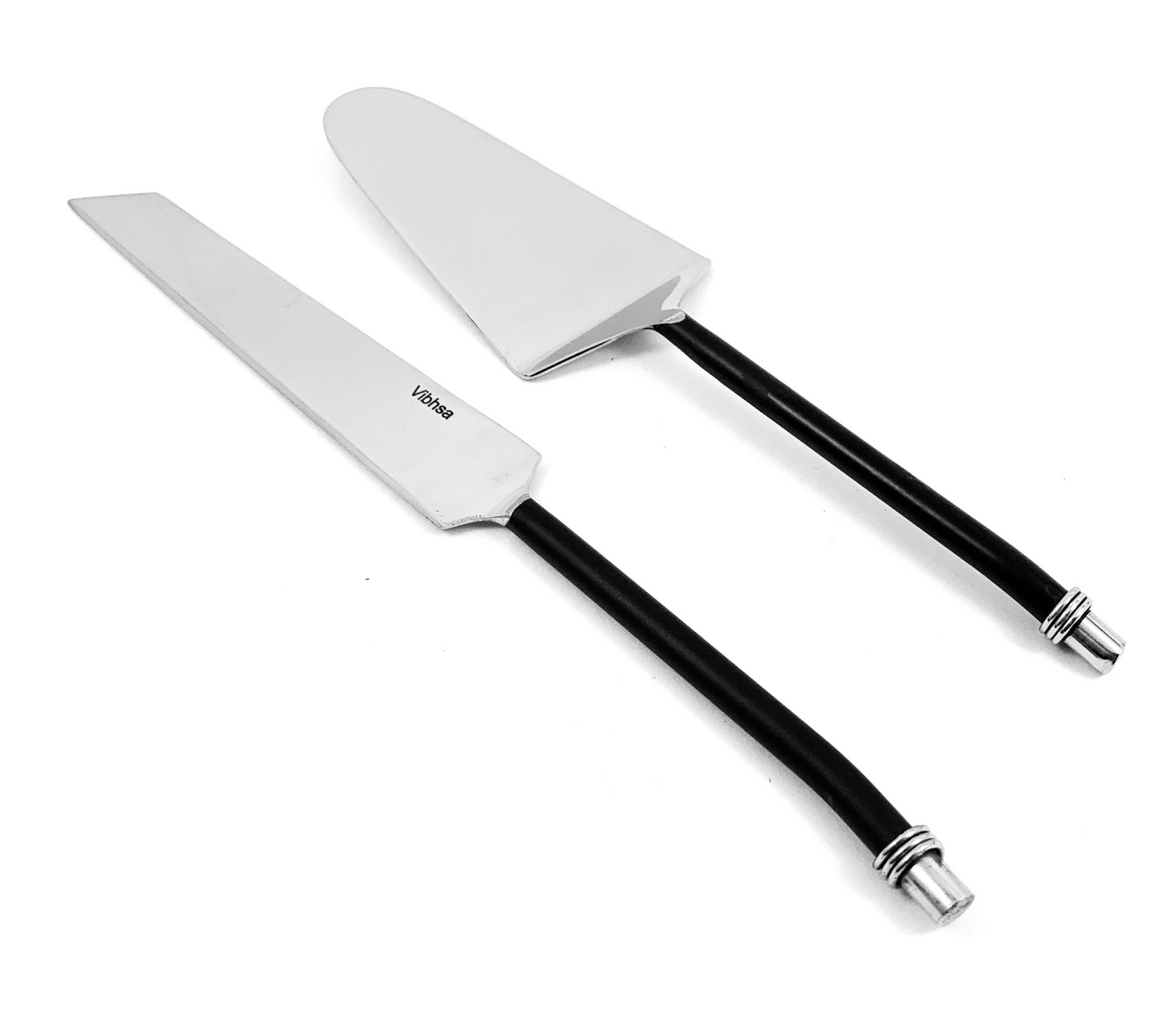 Cake Cutting & Serving Set with Forks (Black, Twisted Handle)