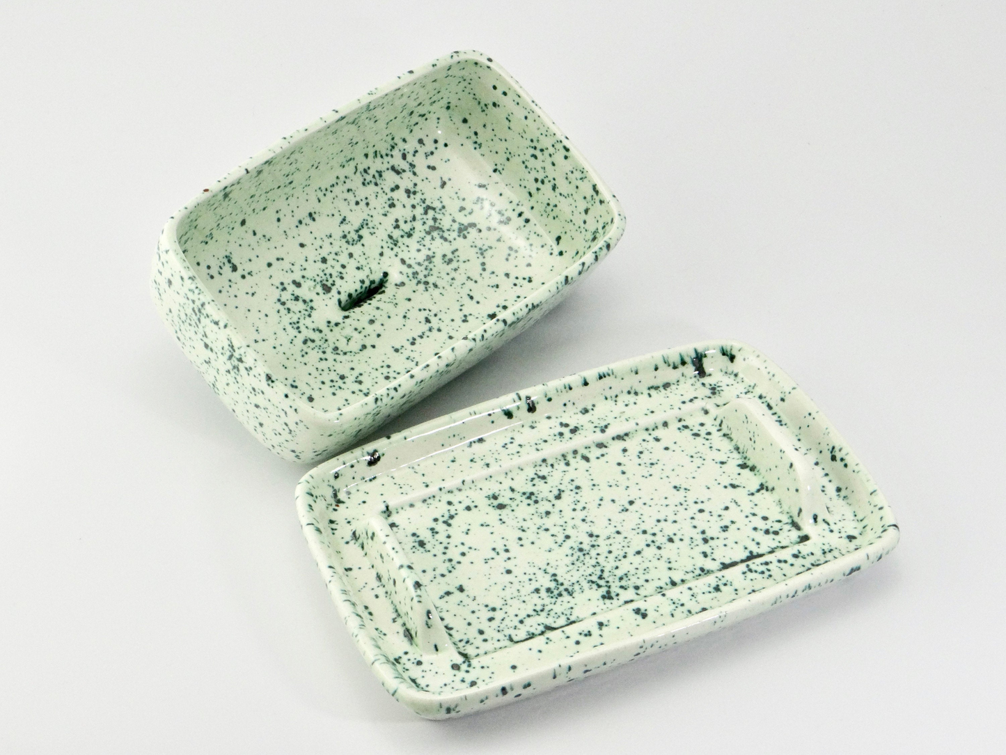 Butter Dish, Speckled Green Glaze