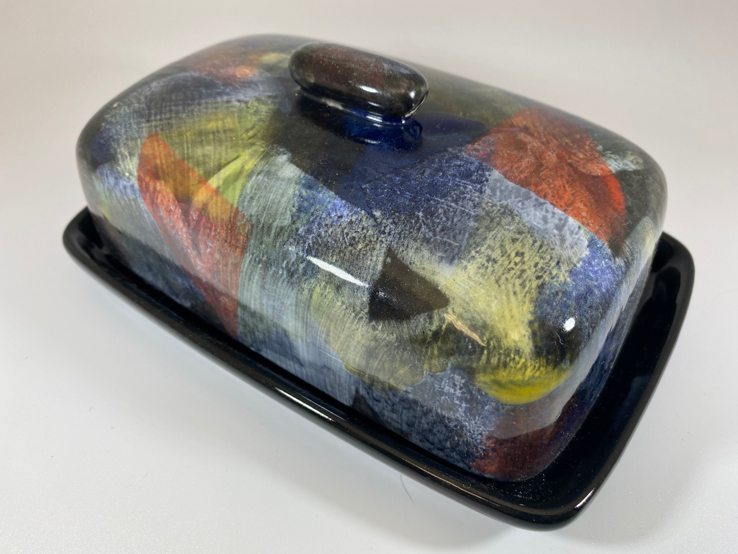 Butter Dish with Abstract Glaze Design