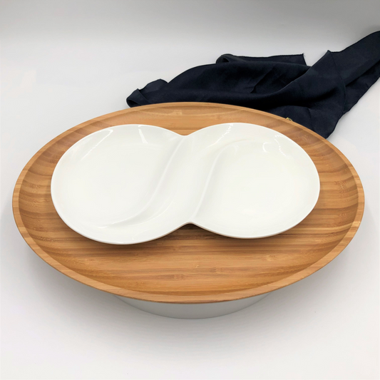 Wilmax Bamboo And Fine Porcelain Oval Dish/plate Setting WL-555068