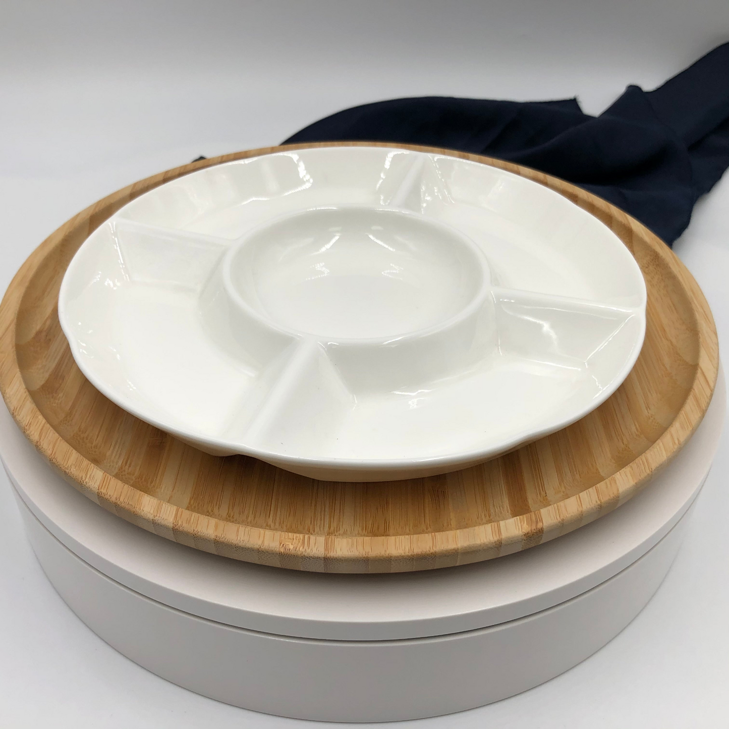 Wilmax Bamboo And Fine Porcelain 5 Section Divided Dish/plate Setting  WL-555071