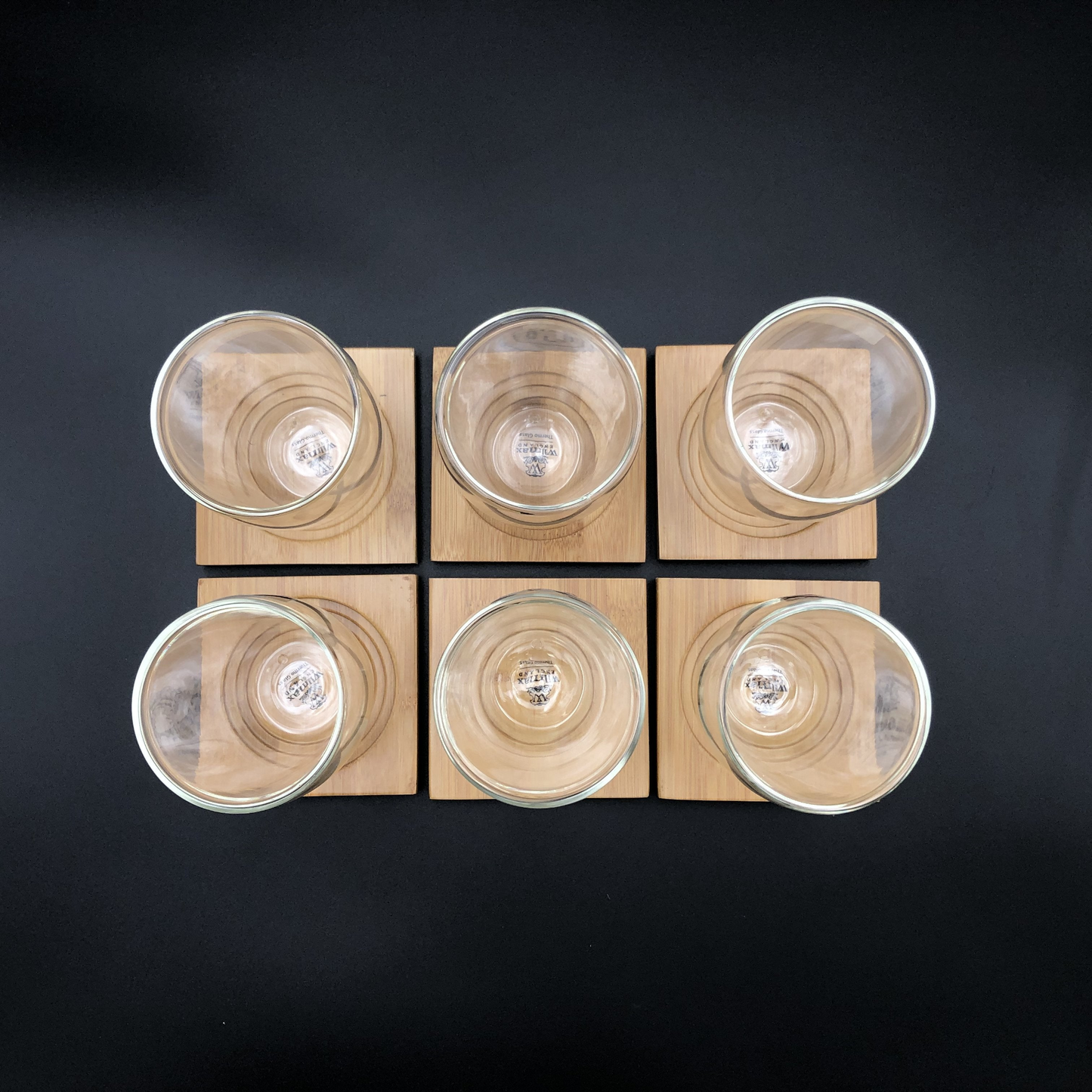 Wilmax Set Of 6 Bamboo Coasters/  Trays With 6 Doublewalled Thermo Glasses To Match WL-555031
