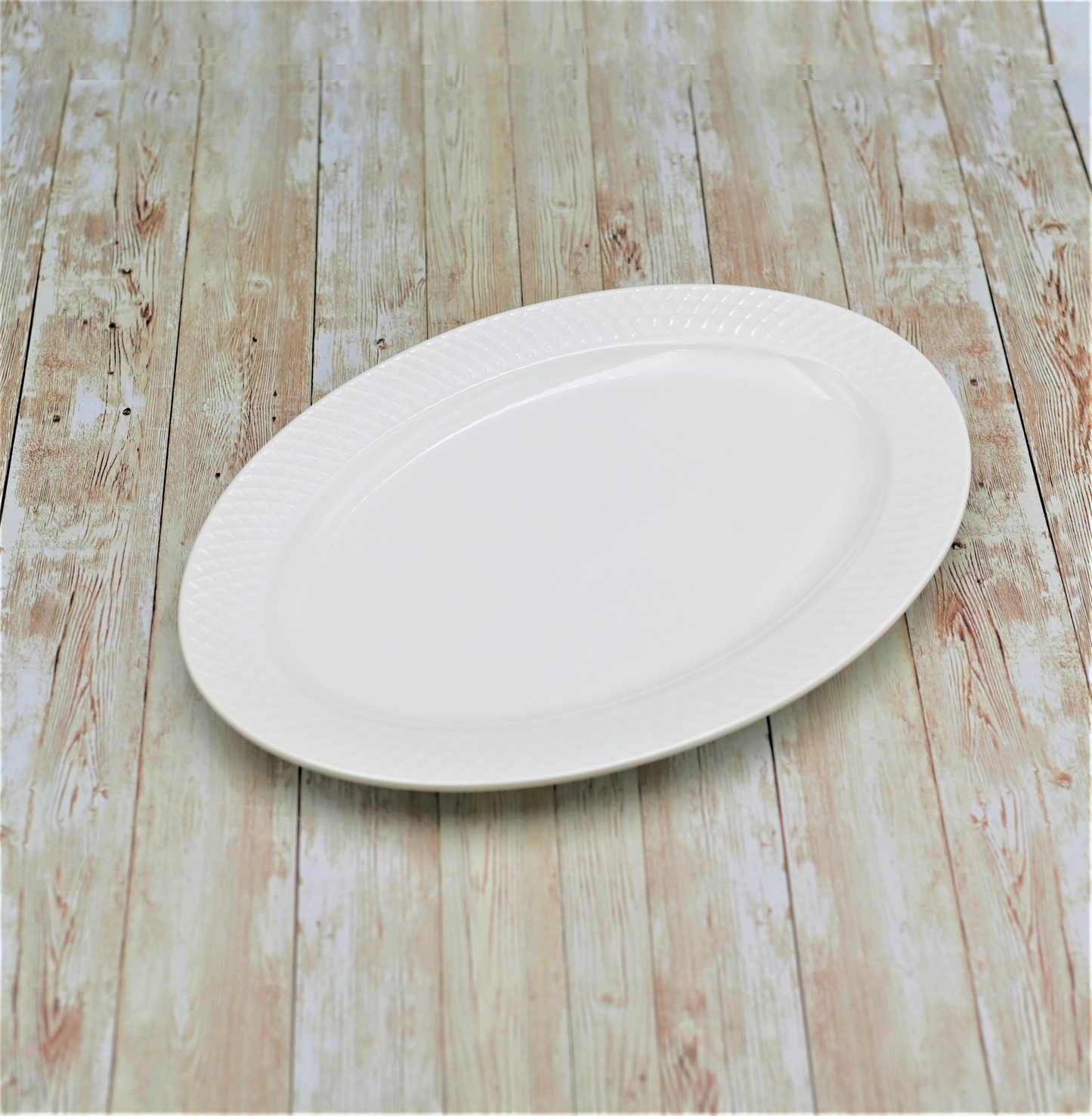 Wilmax Fine Porcelain White Oval Platter With Embossed Wide Rim  14" X 10" |In Gift Box WL-880103/1C