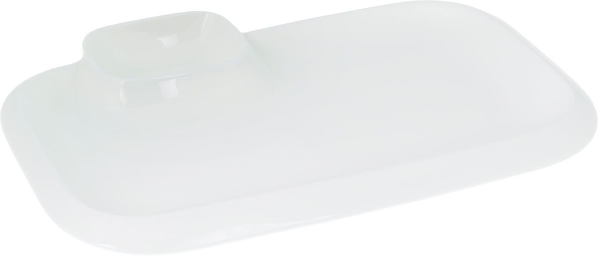 Wilmax Fine Porcelain White Rectangular Platter With Sauce Compartment 14" X 8.5"| WL-992575/A