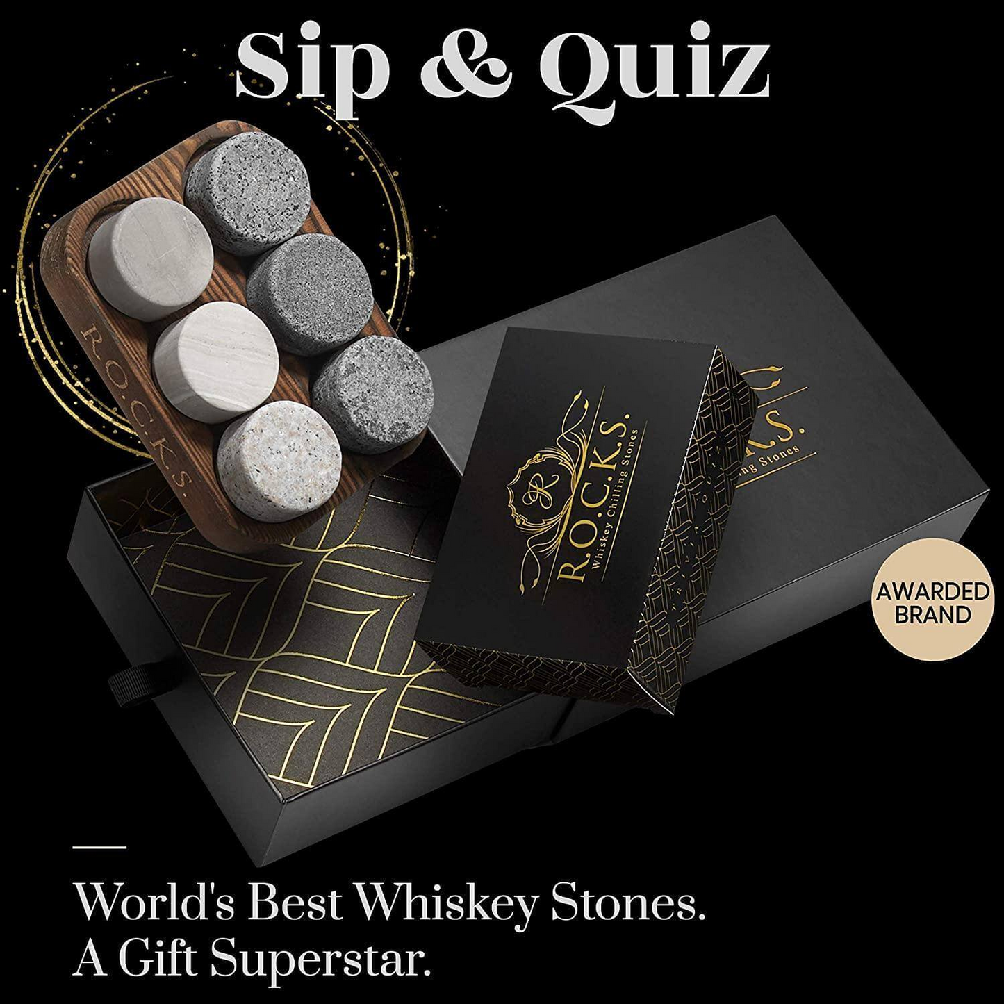 Whiskey Chilling Stones & Whiskey Quiz Gift Set - 100 Q&A