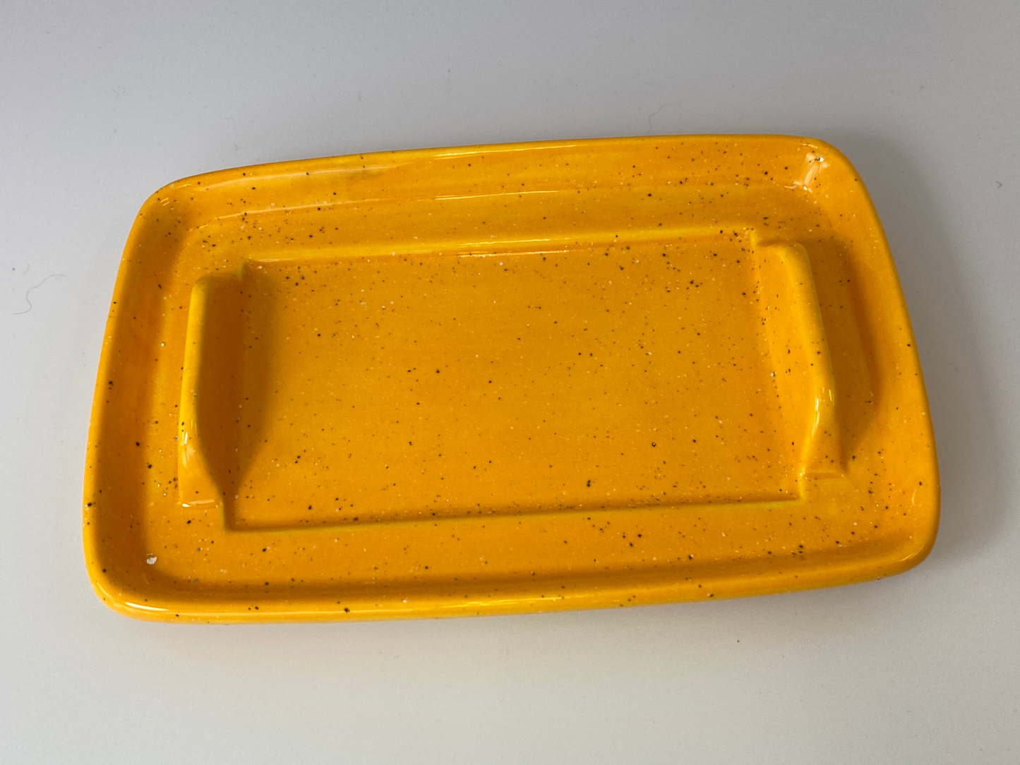 Butter Dish with White Lid Yellow Spots