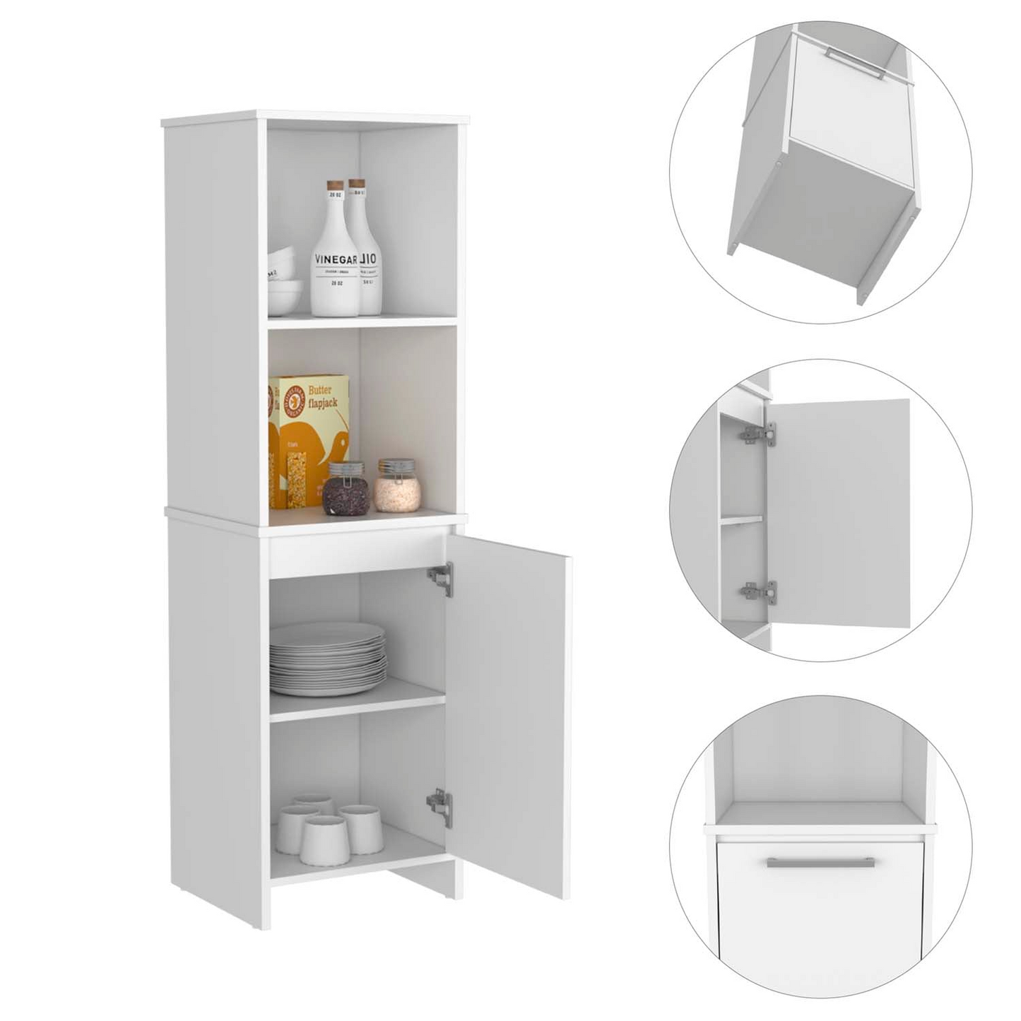 Romulo Kitchen Pantry, Two External Shelves, Single Door Cabinet, Two Interior Shelves