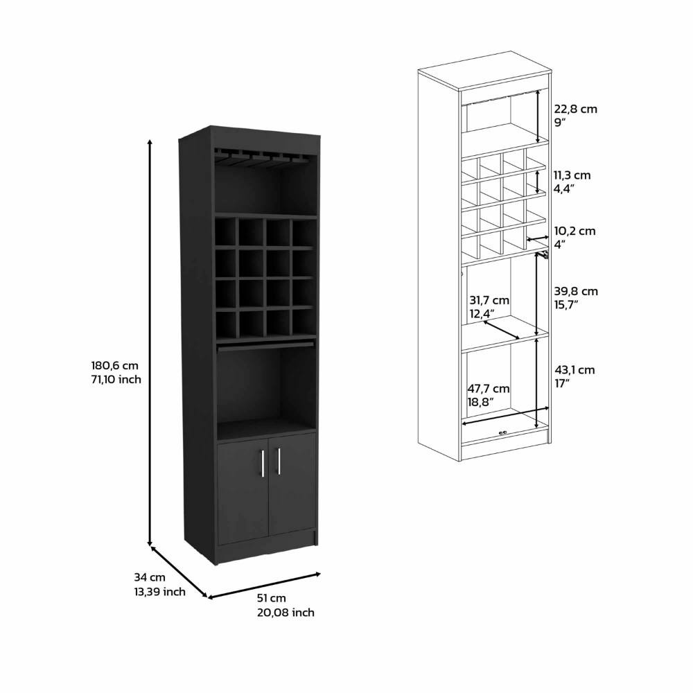 Athens Kava Bar Cabinet, 16 Wine Cubbies, Two Door Cabinet, Two Shelves