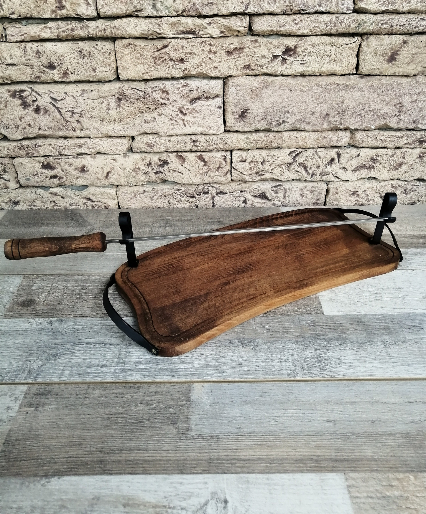 Wooden Tray with Handles for Barbecue, Iron Skewer with Wood Grip, Top Gift for Dad