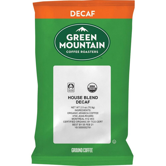 Green Mountain Coffee Roasters Fair Trade Organic House Blend Decaf Coffee - Light - 2.5 oz - 50 Coffee Bag - 50 / Carton