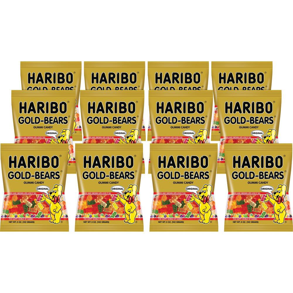 HARIBO Gold-Bears Gummi Candy - Lemon, Orange, Pineapple, Raspberry, Strawberry - 0.50 oz - 12 / Carton