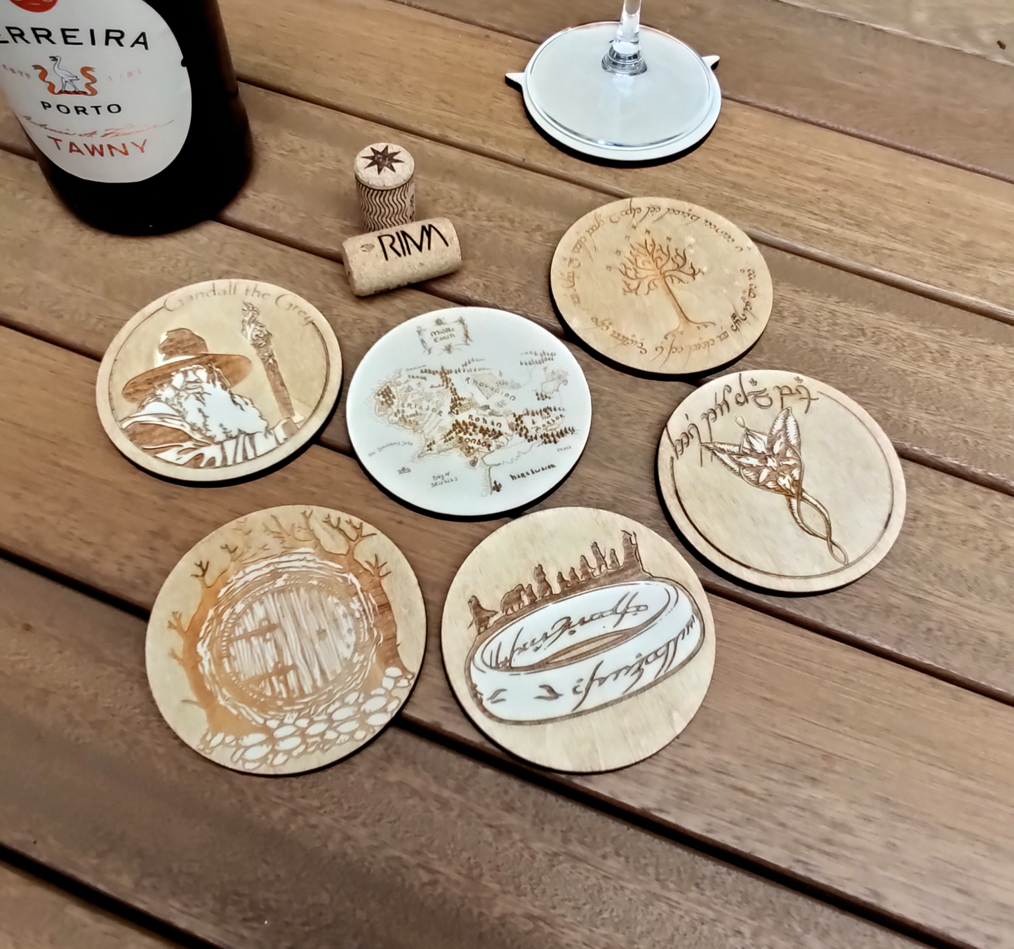 Set of 6 Lord of The Rings Wood Coasters - Housewarming Gift - LOTR