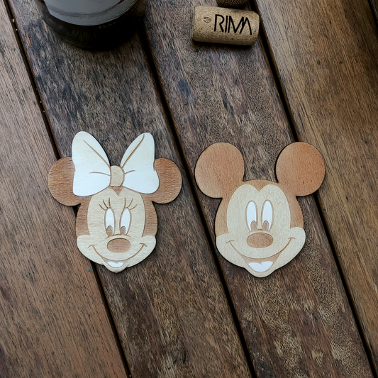 Set of 2 Mickey and Minnie Wood Coasters - Housewarming Gift - Disney
