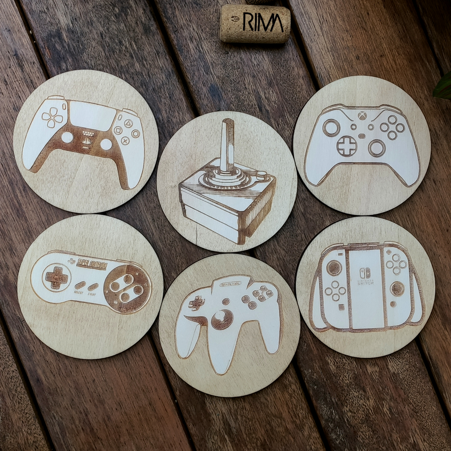 Set of 6 Video Games Wood Coasters - Housewarming Gift - Controllers - Gamer