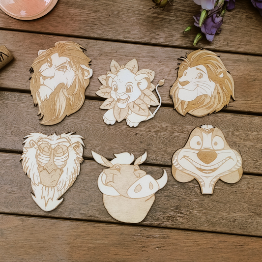 Set of 6 Lion King Wood Coasters - Housewarming Gift - Cup Holders