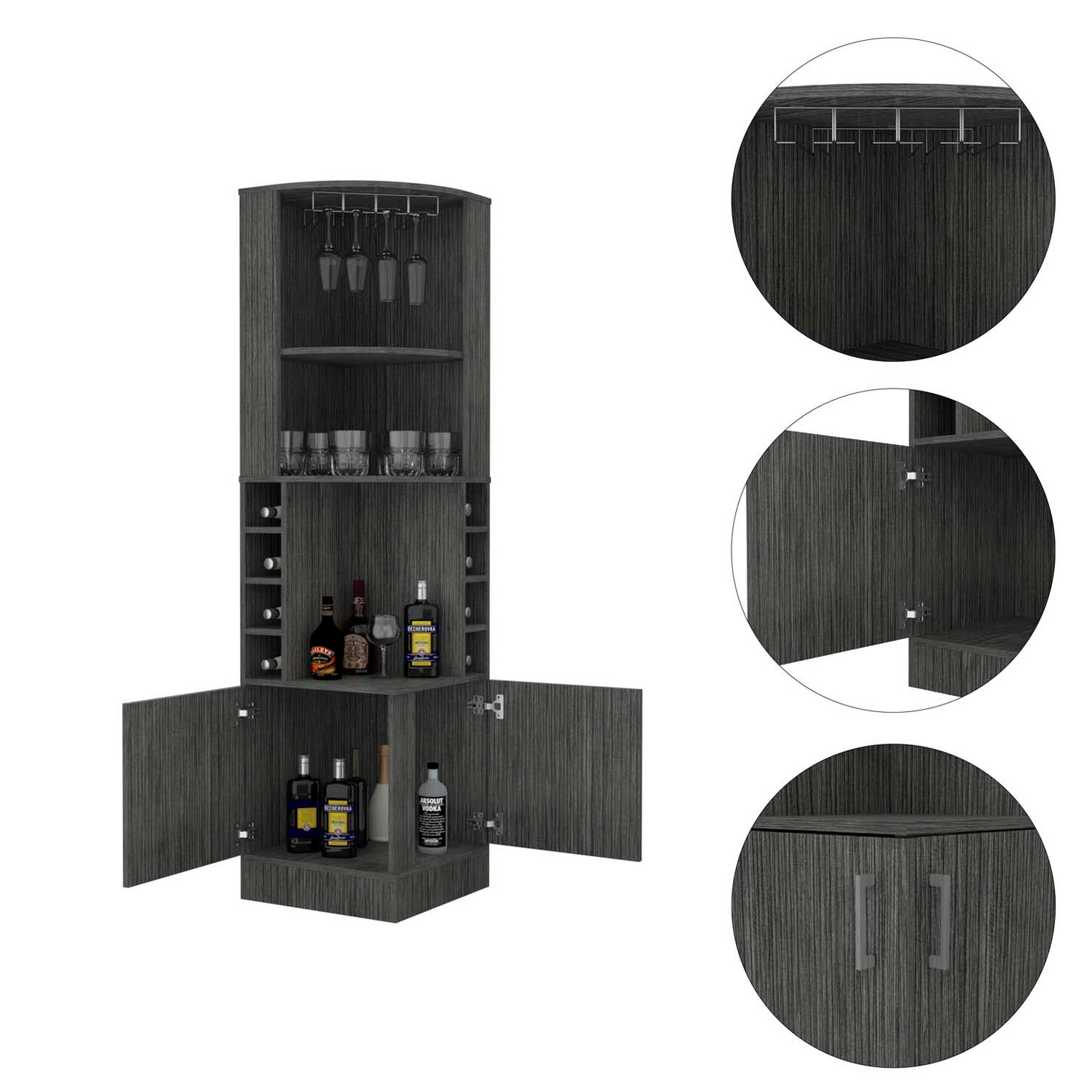 Egina Corner Bar Cabinet, Two External Shelves
