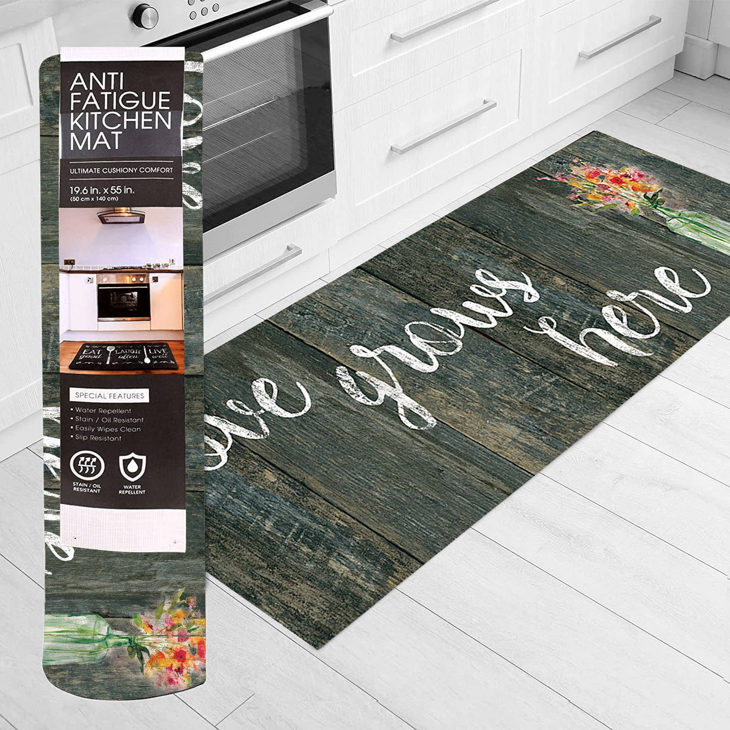 20"x55" Oversized Cushioned Anti-Fatigue Kitchen Runner Mat (Love Grows Here)