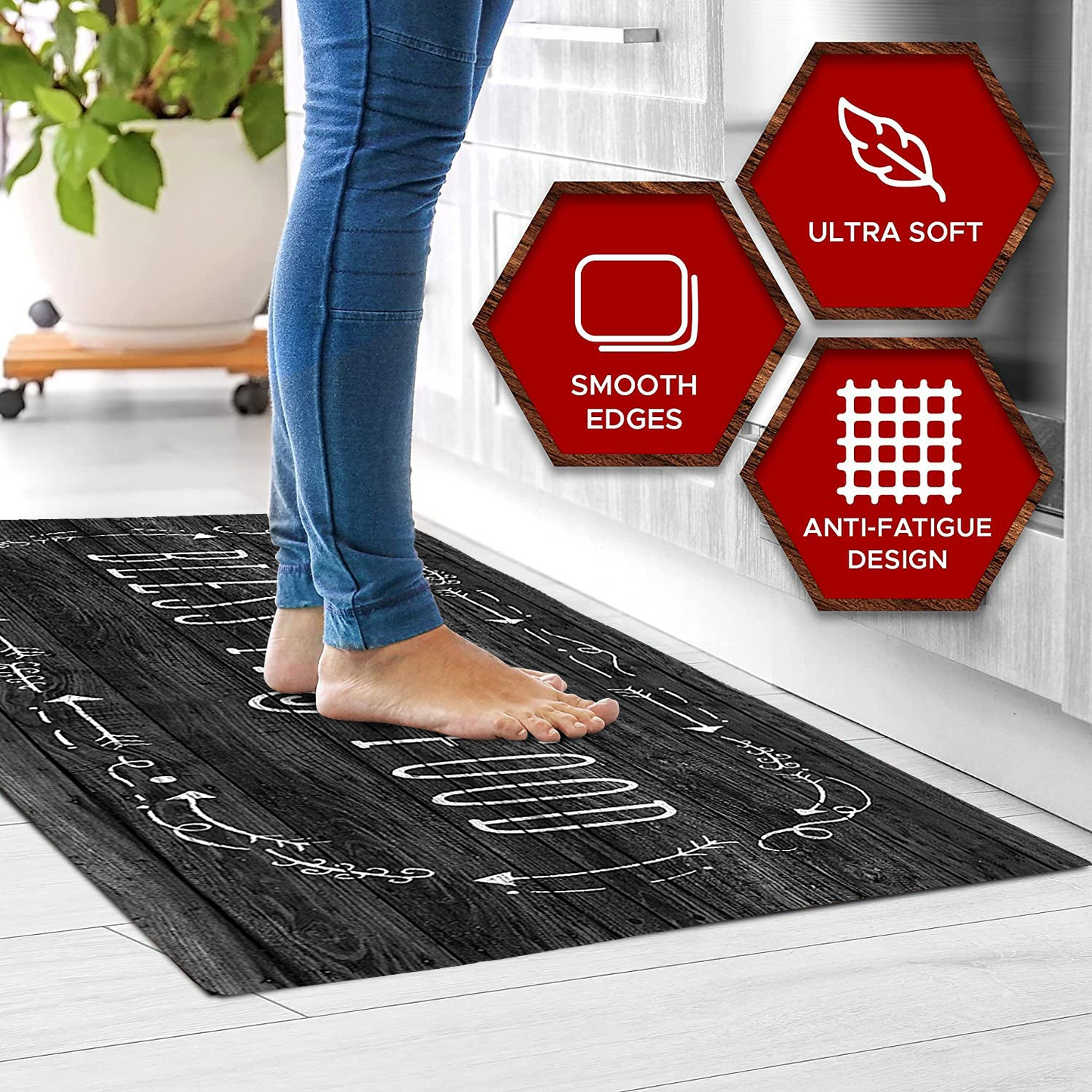 20"x55" Oversized Cushioned Anti-Fatigue Kitchen Runner Mat (Bless This Food)