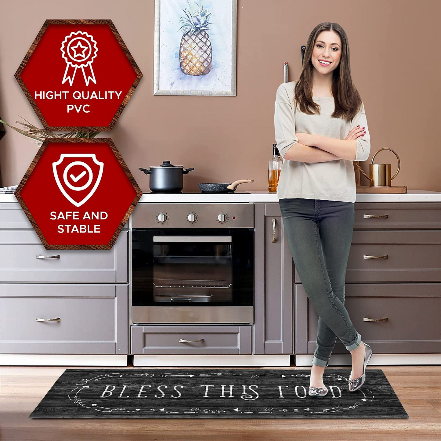 20"x55" Oversized Cushioned Anti-Fatigue Kitchen Runner Mat (Bless This Food)