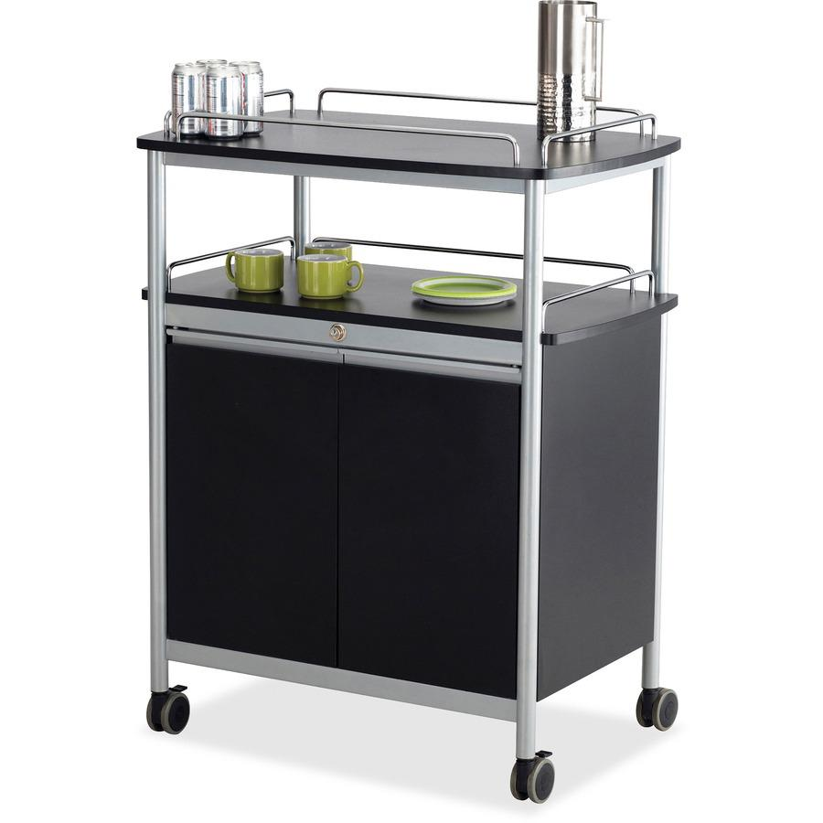 Safco Mobile Beverage Cart - 4 Casters - 3.50" Caster Size - Melamine, Steel - x 33.5" Width x 21.8" Depth x 43" Height - Gray Steel Frame - Chrome - 1 Each