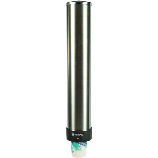 San Jamar Pull-type Beverage Cup Dispenser - Pull Dispensing - Wall Mountable - Stainless Steel - Stainless Steel - 1 Each