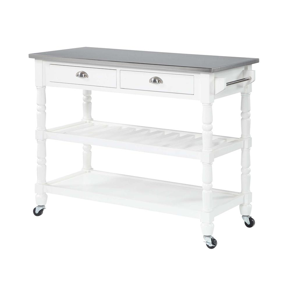 French Country 3 Tier Stainless Steel Kitchen Cart with Drawers
