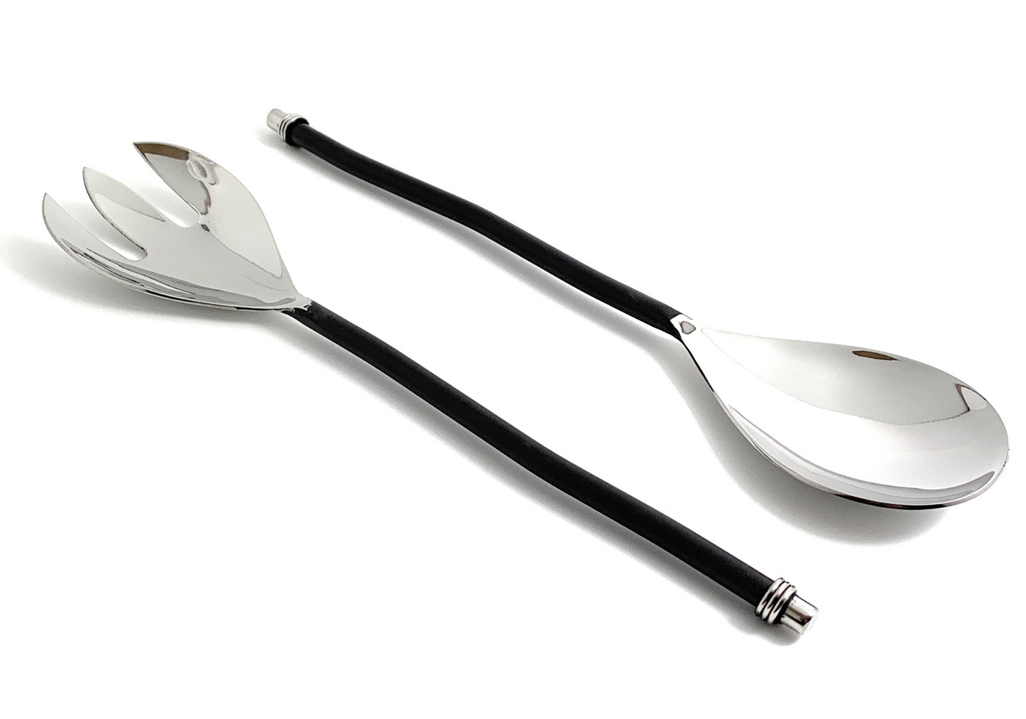 Vibhsa Salad Serving Set of 2 (Twisted Handle, Silver Finish)