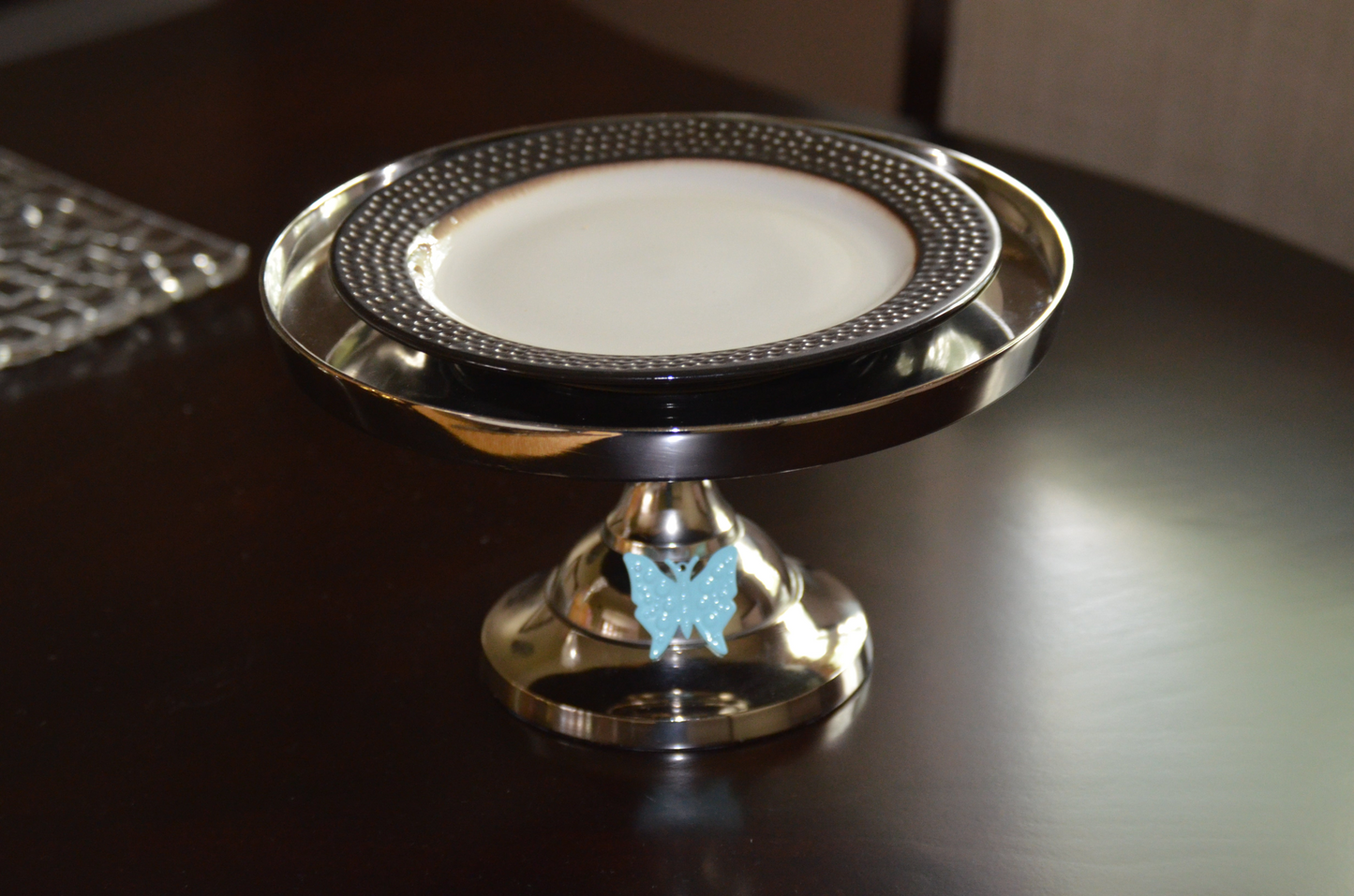 Cake Stand with Turquoise Butterfly (10" Cake Holder)