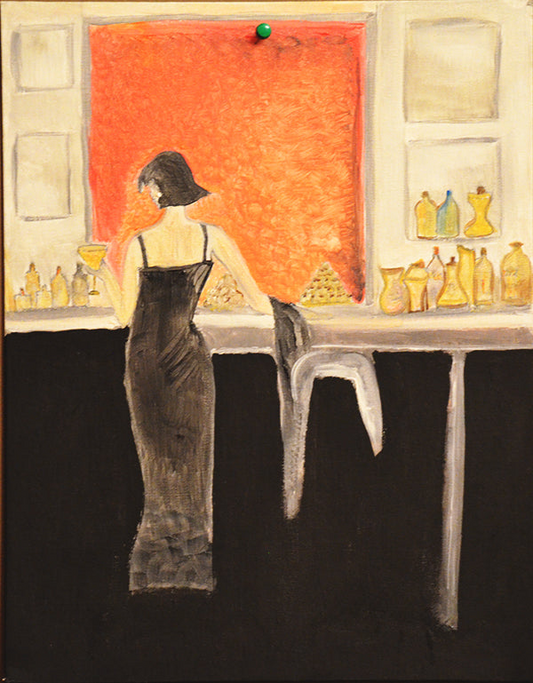 Lady in Bar Original Oil Painting