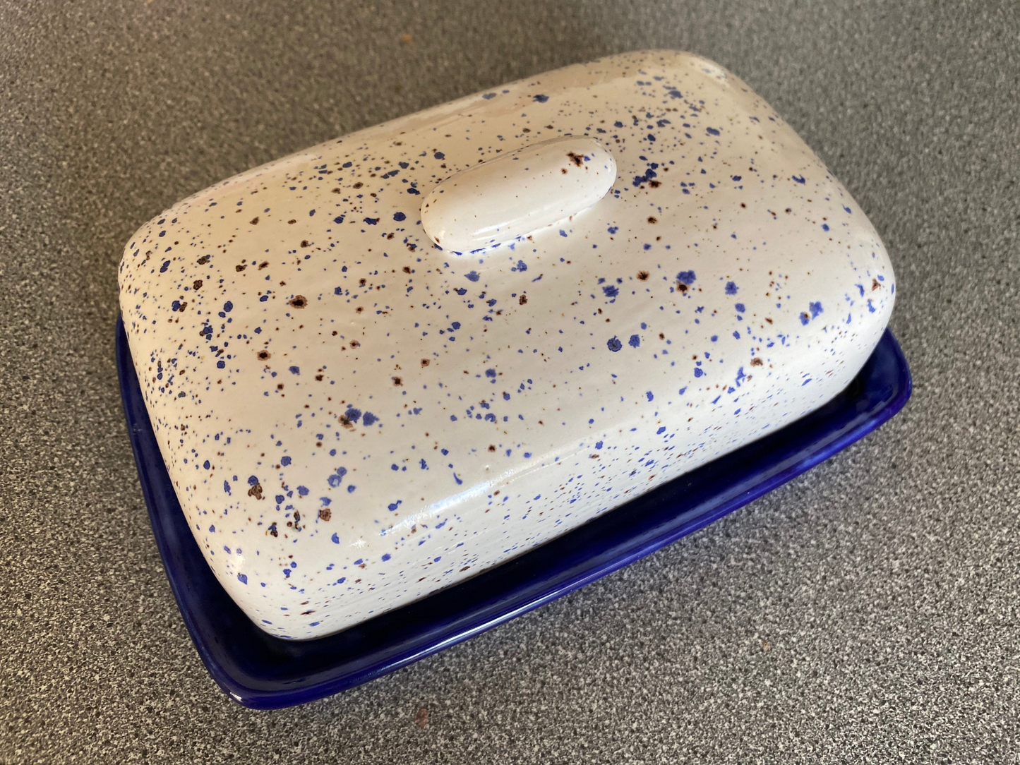 Butter Dish Speckled Blue and White