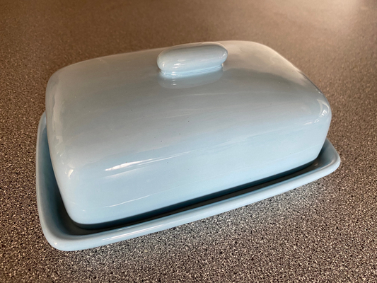 Pottery Butter Dish with Powder Blue Glaze