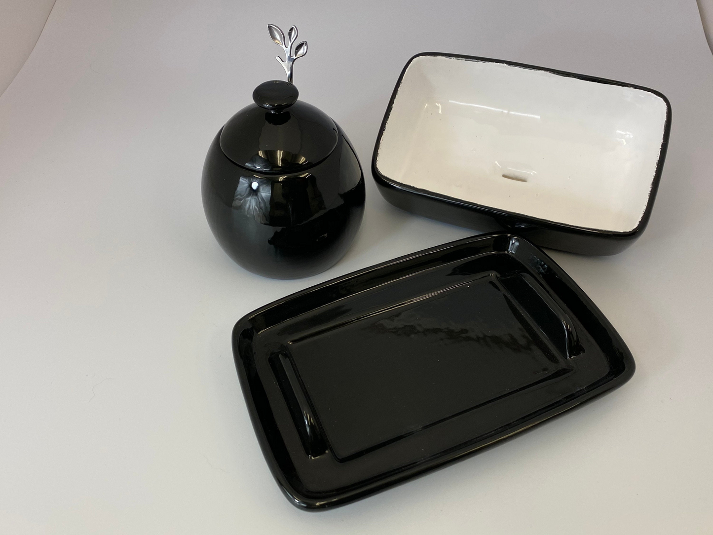 Butter Dish and Sugar Bowl Set - Jet Black Glaze