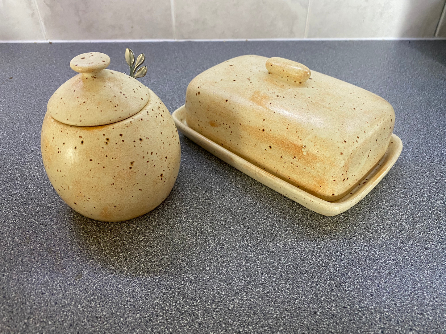 Butter Dish and Sugar Bowl Set Oatmeal Glaze