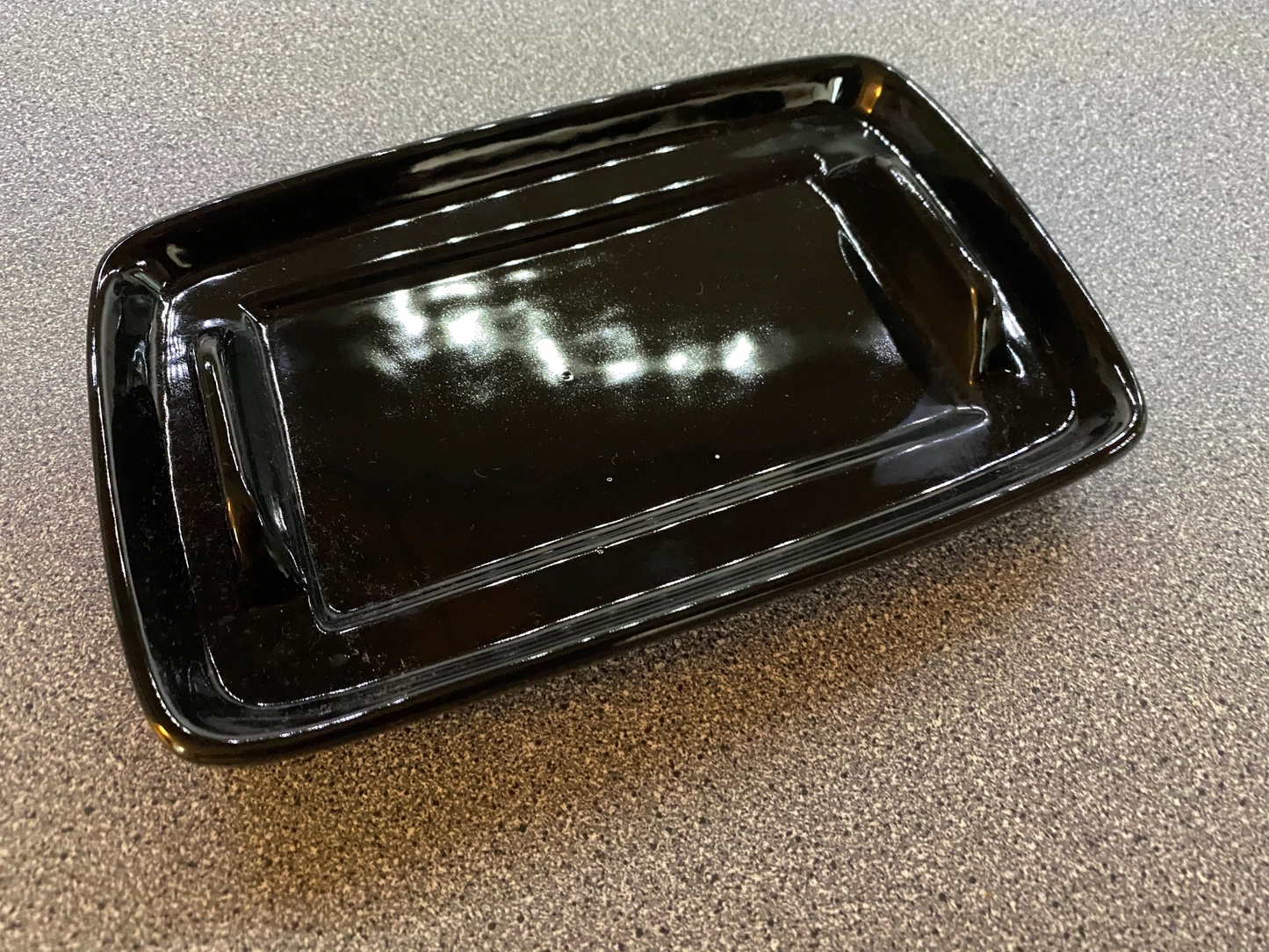 Butter Dish Jet Black Glaze with White Handle