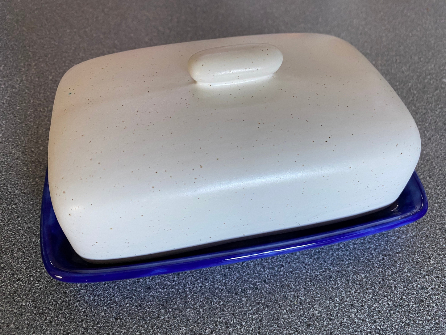 Butter Dish with Lid Speckled White Glaze