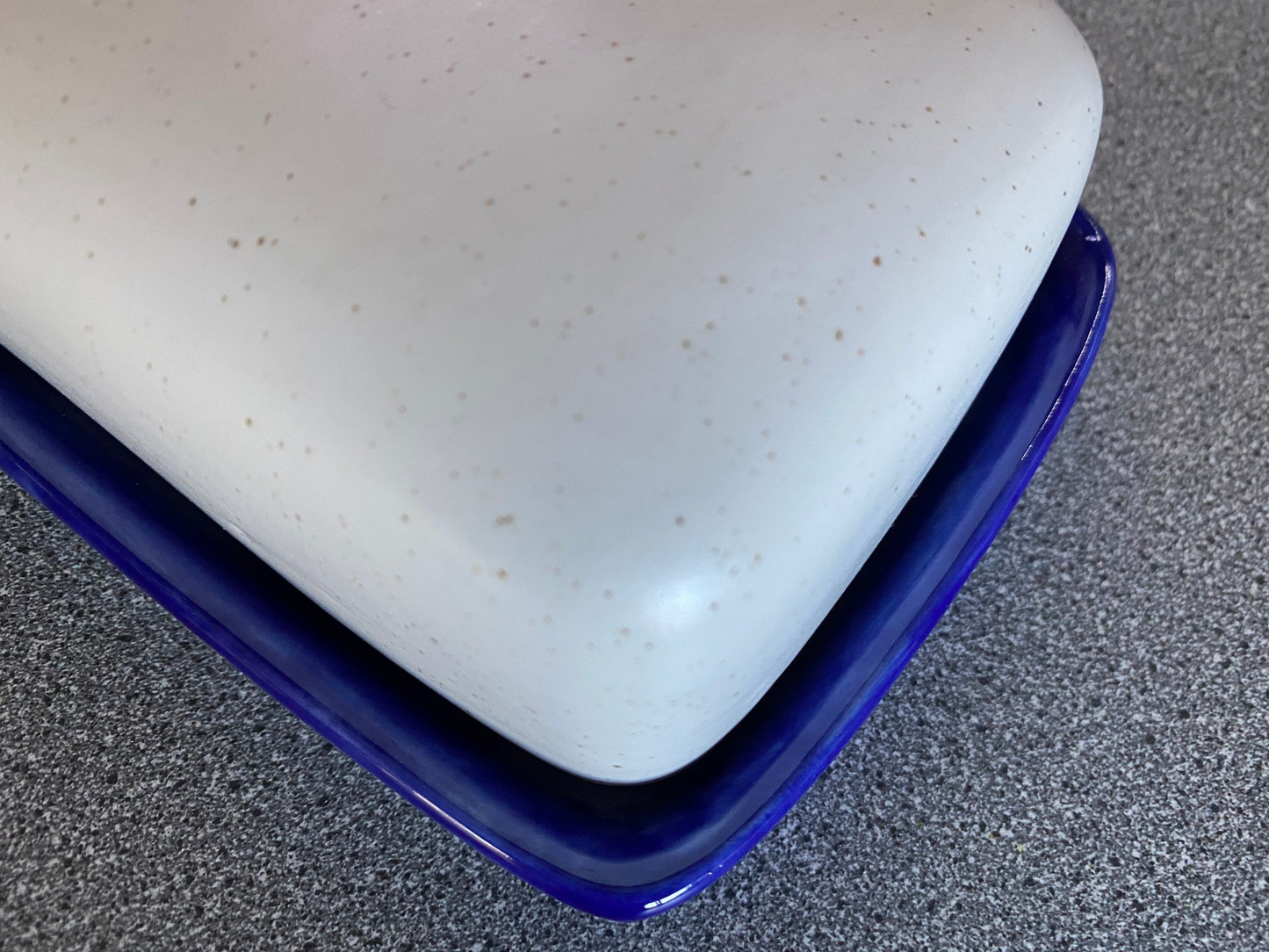 Butter Dish with Lid Speckled White Glaze