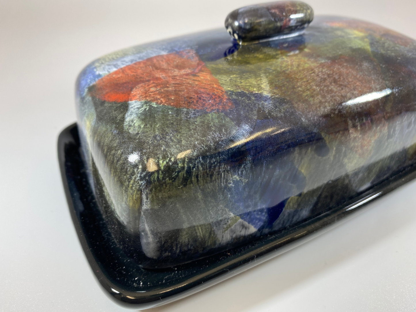 Butter Dish with Abstract Glaze Design