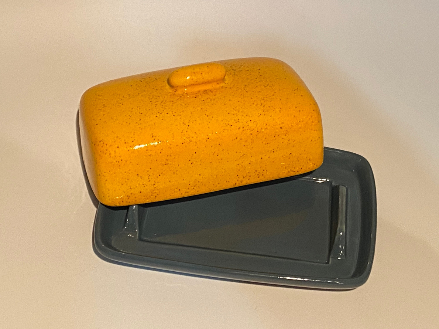Butter Dish Yellow Lid with Grey Dish