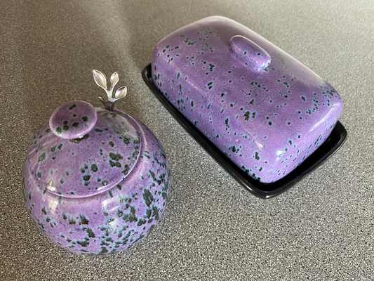 Butter Dish and Sugar Bowl Set - Speckled Purple
