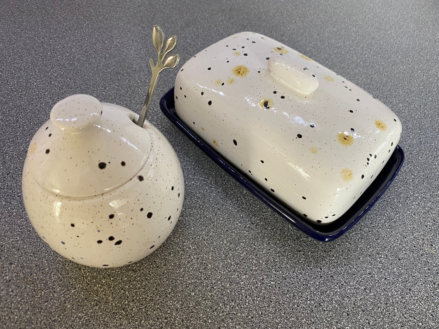Butter Dish and Sugar Bowl Set - Confetti Glaze