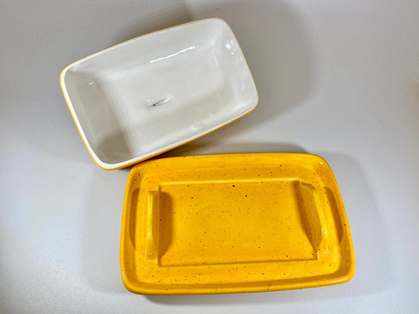 Speckled Yellow Butter Dish and Spoon Rest Set